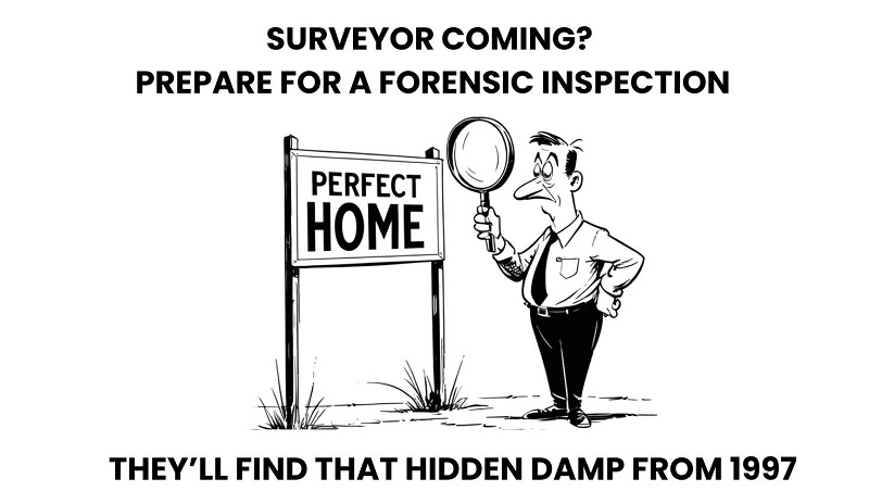 A surveyor finding damp in a property from 1997