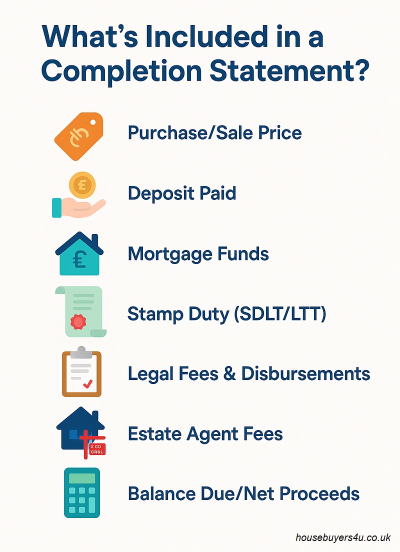 Whats included in a completion statement in a house sale